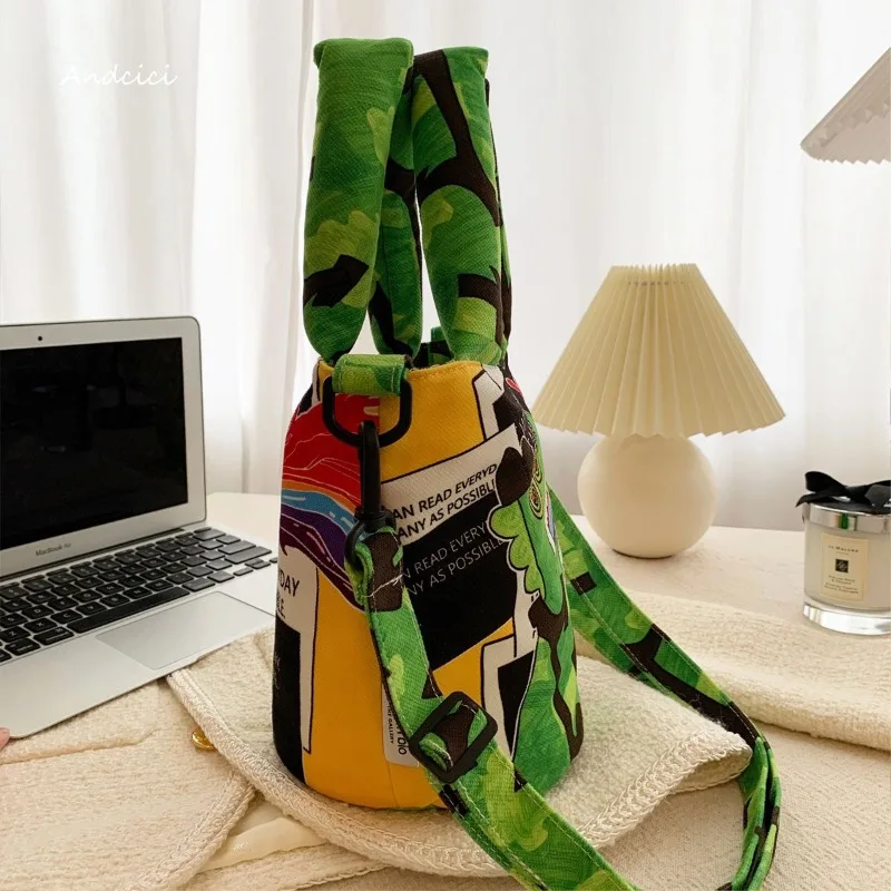 Artist Original Internet Celebrity Cotton Cotton Large Capacity Bucket Messenger Bag Men Women Shoulder Handbag Commuting Simple