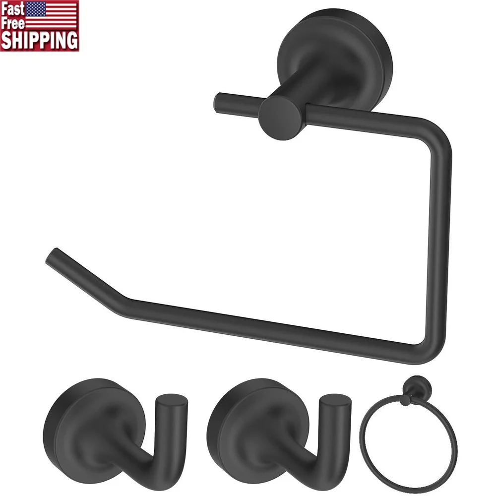 

Матовый черный набор фурнитуры для ванной комнаты, 3 предмета, настенное кольцо для полотенец, держатель для туалетной бумаги, 24-дюймовый вешалка для полотенец, цинковый сплав, прочная ржавчина
