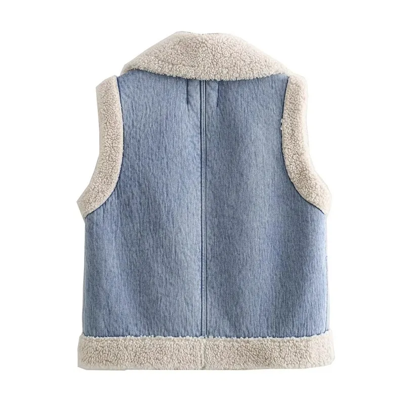 Gilet di peluche in lana di agnello giacche da donna senza maniche addensare gilet di cotone Double face gilet di pelliccia Patchwork in tessuto