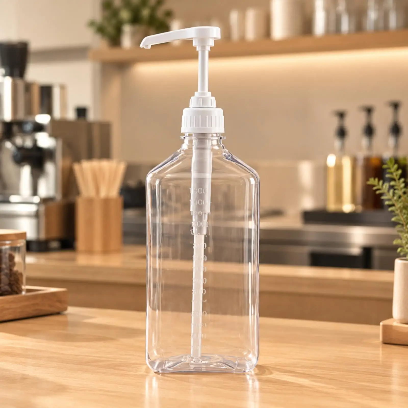 1600ml Syrup Squeeze Bottle PET Graduated Pump for Commercial Kitchen Drink Station