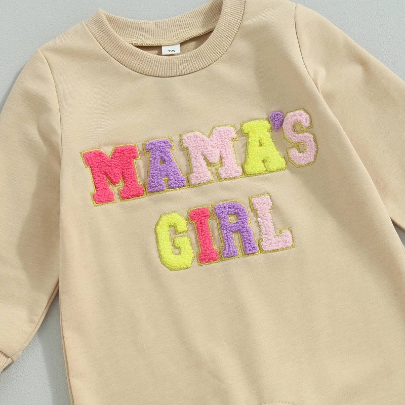 Newborn Baby Girls Sweatshirts Rompers Infant Clothes Letter Fuzzy Embroidery Crew Neck Long Sleeve Jumpsuits