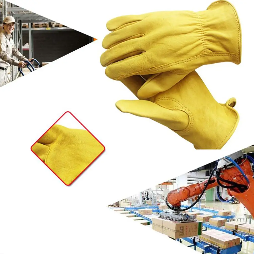 Leather Work Gloves with Elastic Wrist High Dexterity Safety Glove for Workshop Mechanics Men Handling