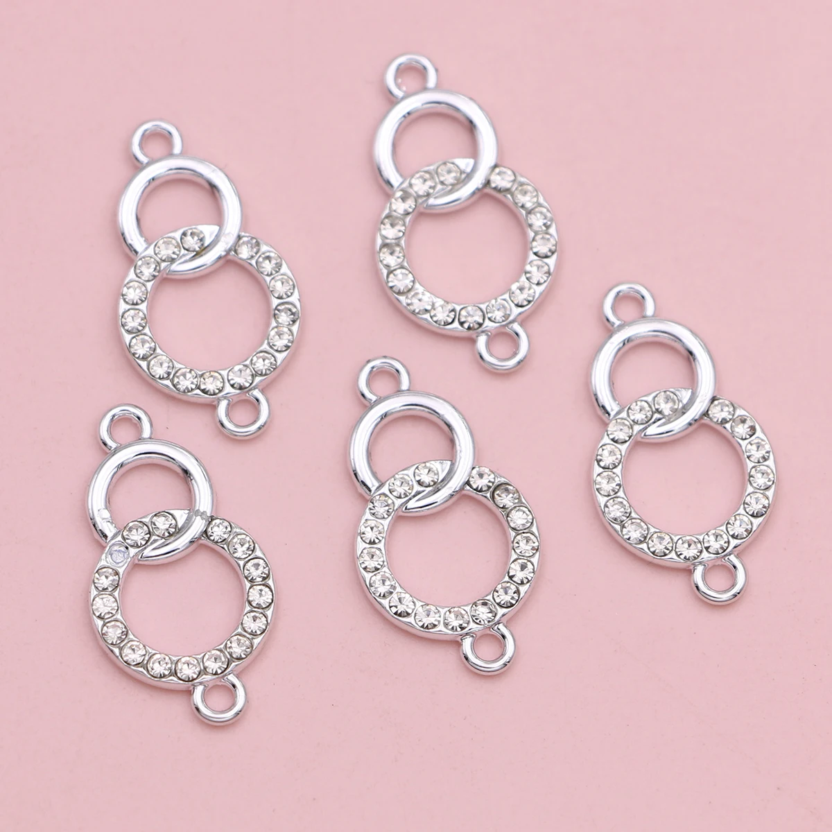5Pcs Crystal Silver Plated Double Circle Charm Connector for Jewelry Making Bracelet Necklace DIY Accessories 24x13mm - Image 6