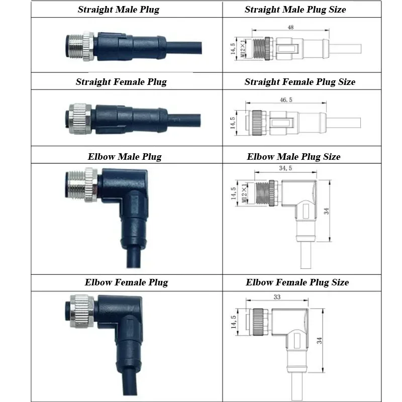 IP67 M12 A/B/D-type Aviation Plug Cable Waterproof 4 5 8 12Pin Sensor Signal M12 Male Female Shielded Waterproof Connector Line