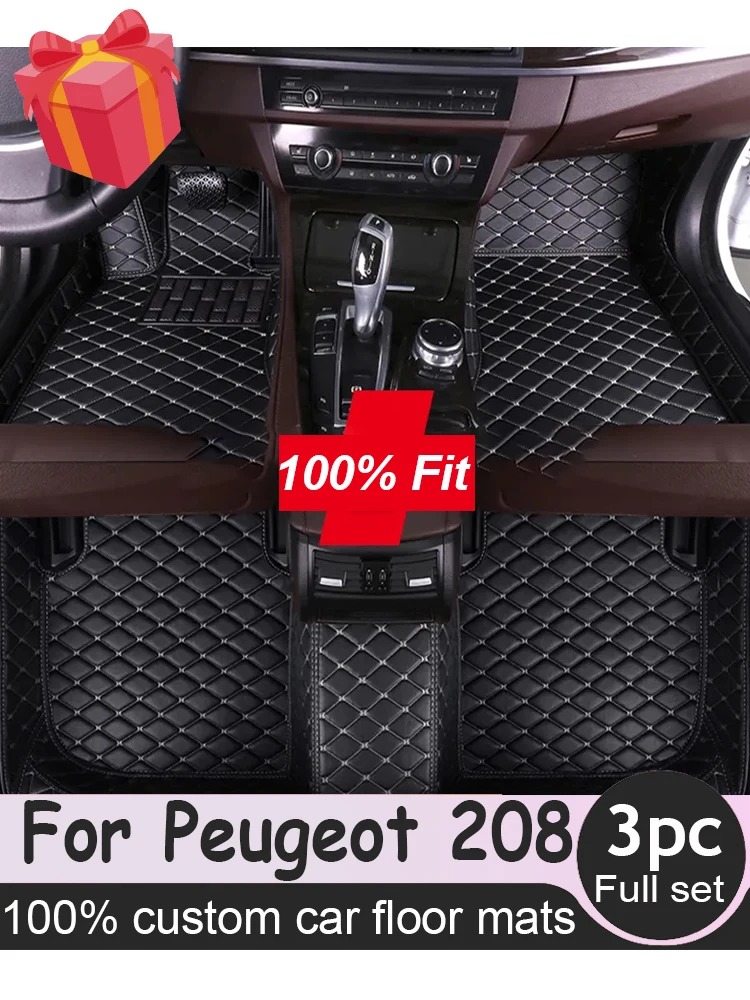 Tapis de sol de voiture pour Peugeot 208 A9 2012 ~ 2018, tapis de luxe en cuir, durables, Anti-salissure, ensemble d'accessoires de voiture 2013 2014