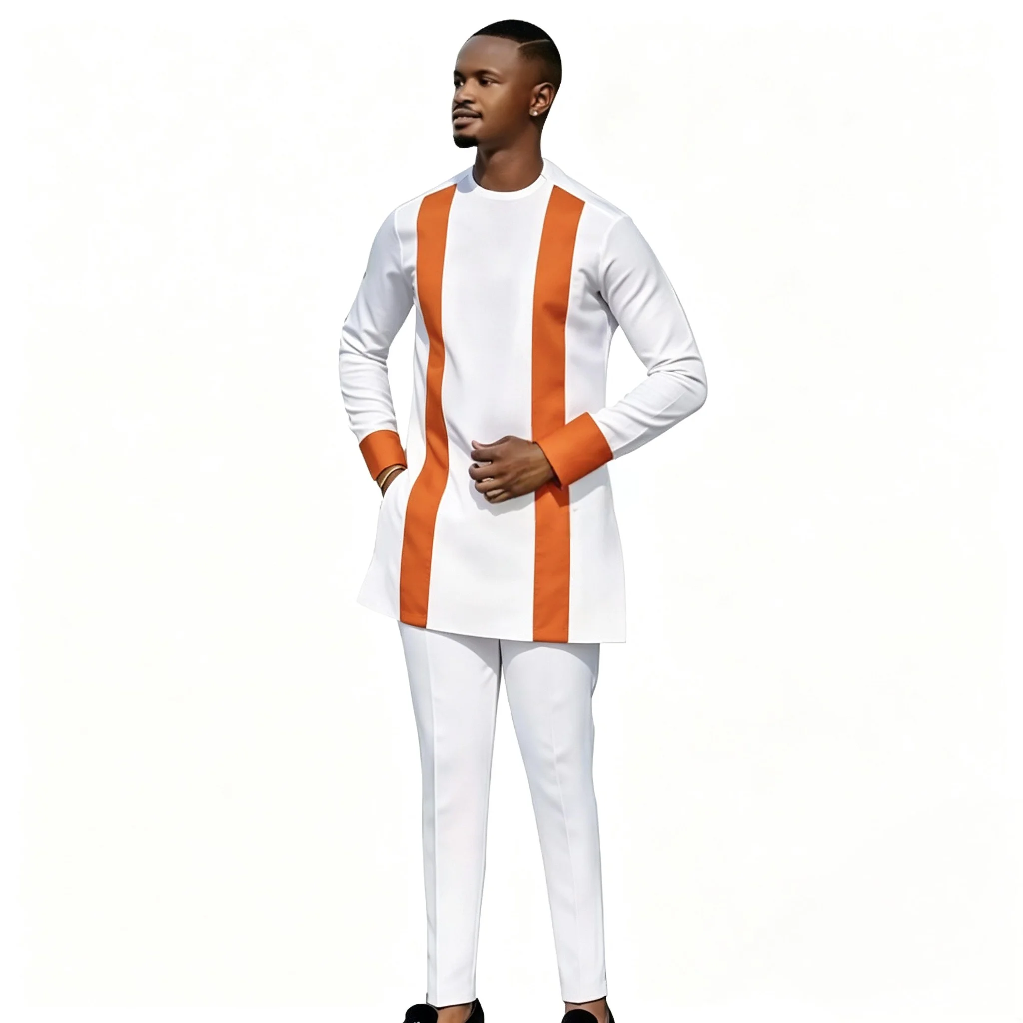 African Print Men's Long Shirts+Trousers Designer Customize Pant Sets Nigeria Fashion Male White Suits Plus Size Party Clothes