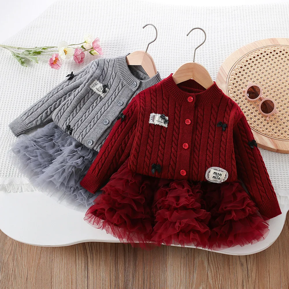 

Платье для девочек, комплекты одежды, осенне-зимние детские шерстяные трикотажные свитера, пальто, юбки, детский костюм принцессы для малышей, вязаная одежда