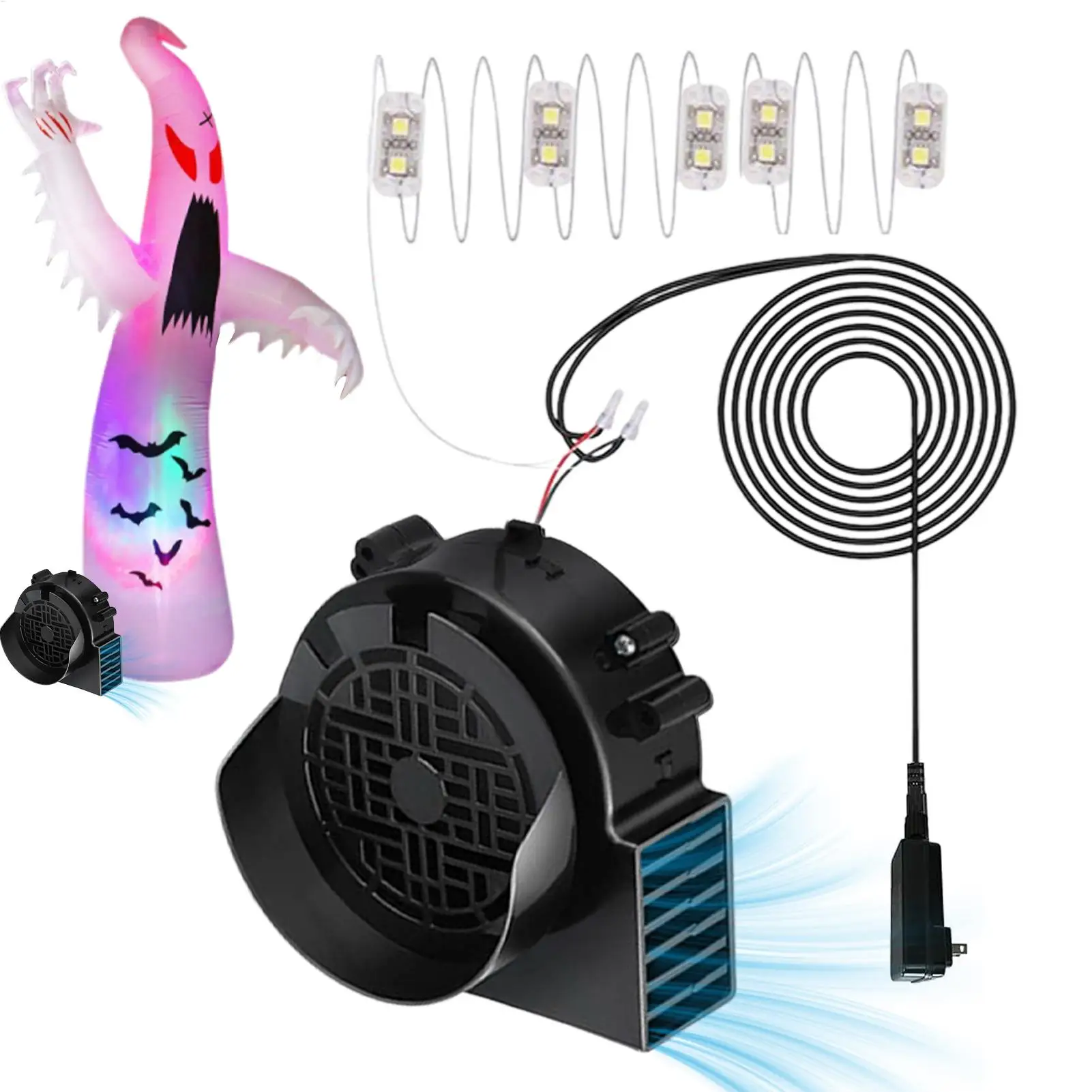 

Air Blower for Inflatables Inflating Santa Claus Inflator 12V 1.5A Quiet Inflatables Blower with 5 LED Lights for Christmas