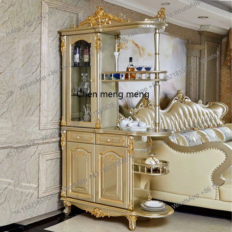 European-style room cabinet American villa solid wood oak carved entrance cabinet screen decoration wine cabinet partition
