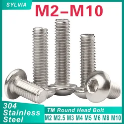 M2 M2.5 M3 M4 M5 M6 M8 M10 A2-70 304 Stainless SteelHexagon Hex Socket Head Button Allen Bolt Screw L=3 to 100mm ISO7380