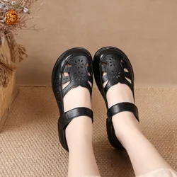 Vintage Summer Women Shoes Cowhide Platform Flower Women's Sandals Leather Thick Soles Light Comfortable Be Non-slip Sandals