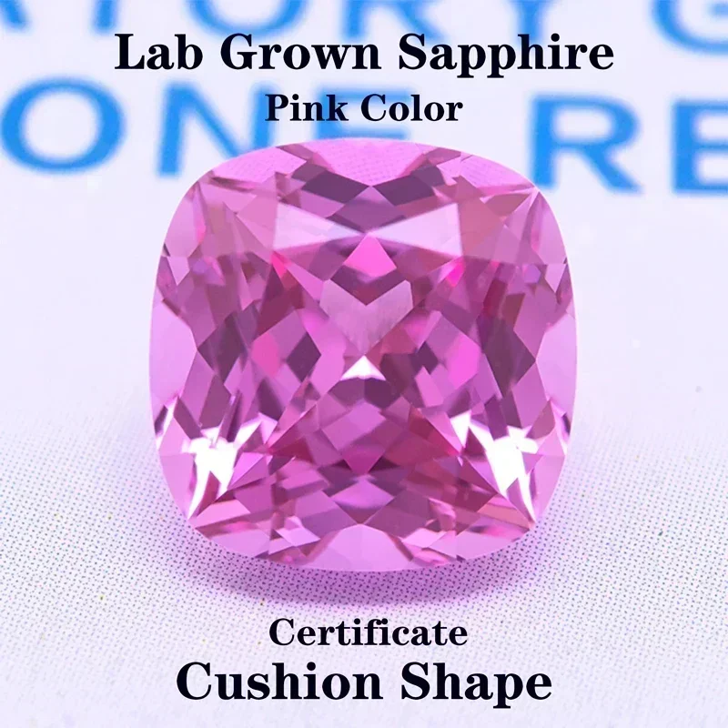 

Pink Color Cushion Shape Lab Grown Sapphire Quality Gemstone for Diy Charms Jewelry Making Materials Selectable Certificate
