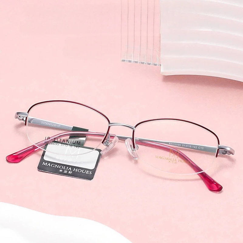 51-16-142 Glasses Pure Titanium Semi-Rimless Women's Glasses Frame Small Frame Glasses Optical Customized Prescription