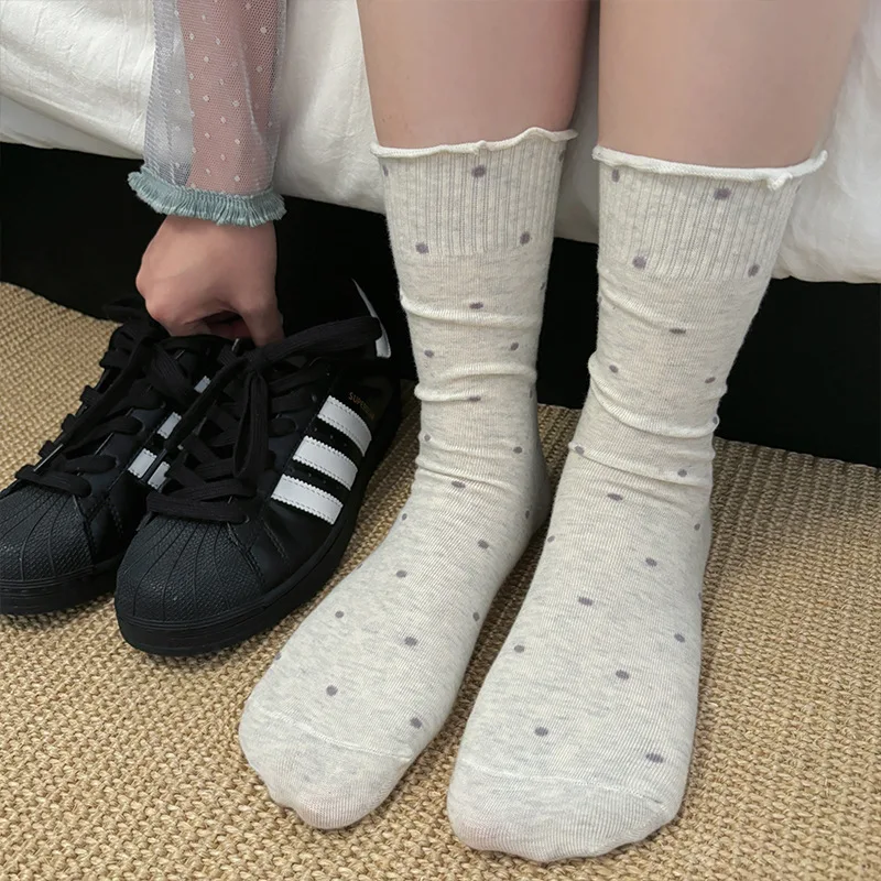 5/10 Paar Damen-Socken mit Wellenkante und Punktmuster, modisch, für Frühling und Herbst, Ballett-Stil, weich, bequem, für alle Jahreszeiten, Freizeitsocken – Detail 6