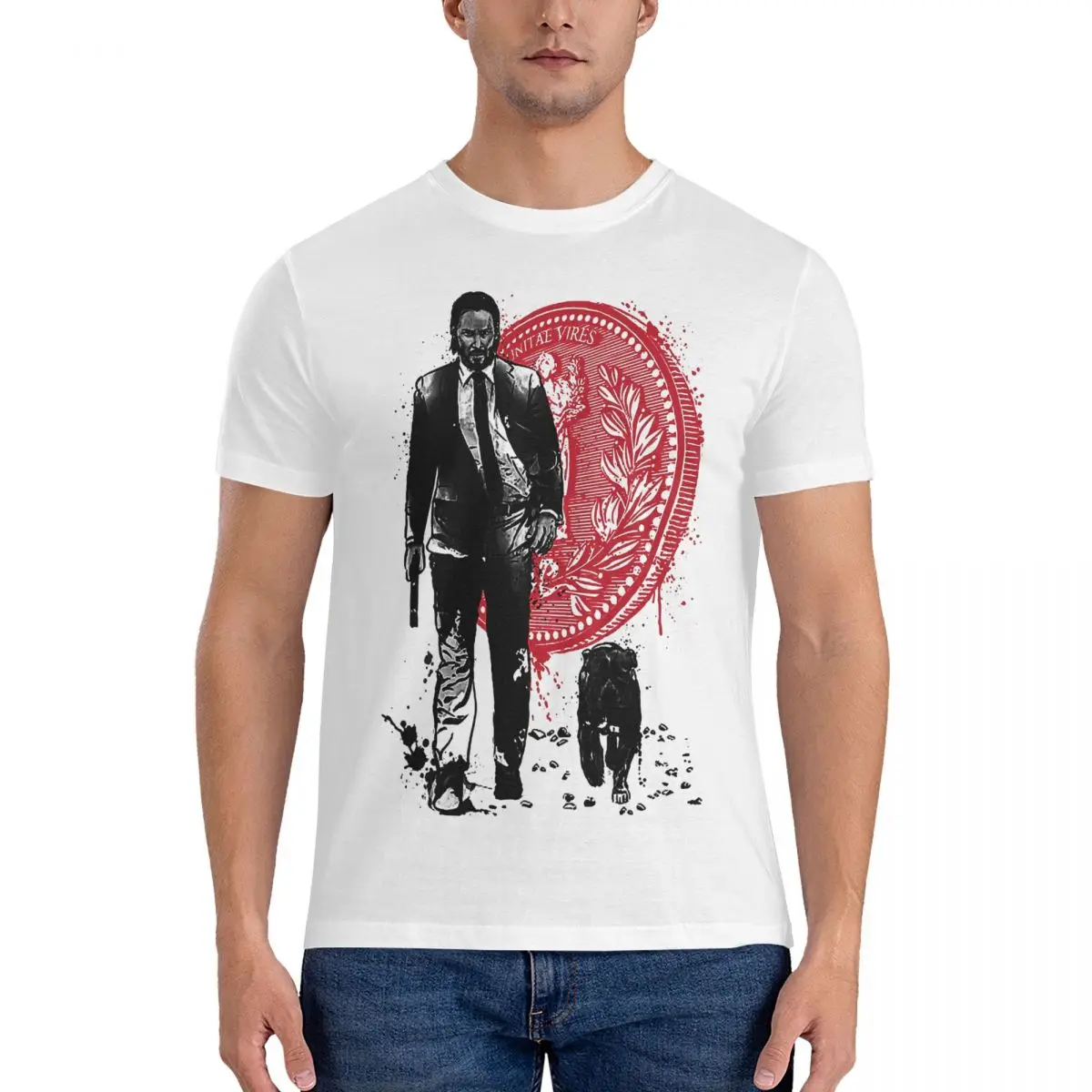 Men T-Shirt Lone Hitman And Cub Vintage 100% Cotton Tees Short Sleeve J-John Wick T Shirts Round Collar Clothing Unique