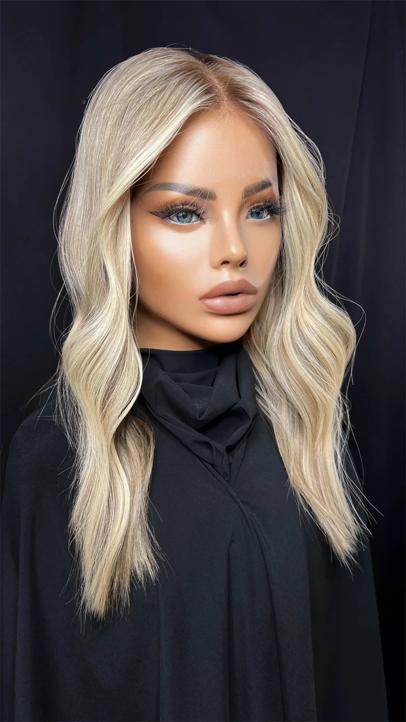 Highlights Golden Ash blonde Glueless Wig 20inchs Long Natural Synthetic Lace Front Wigs for Women Girl Futura Soft Loose Wave