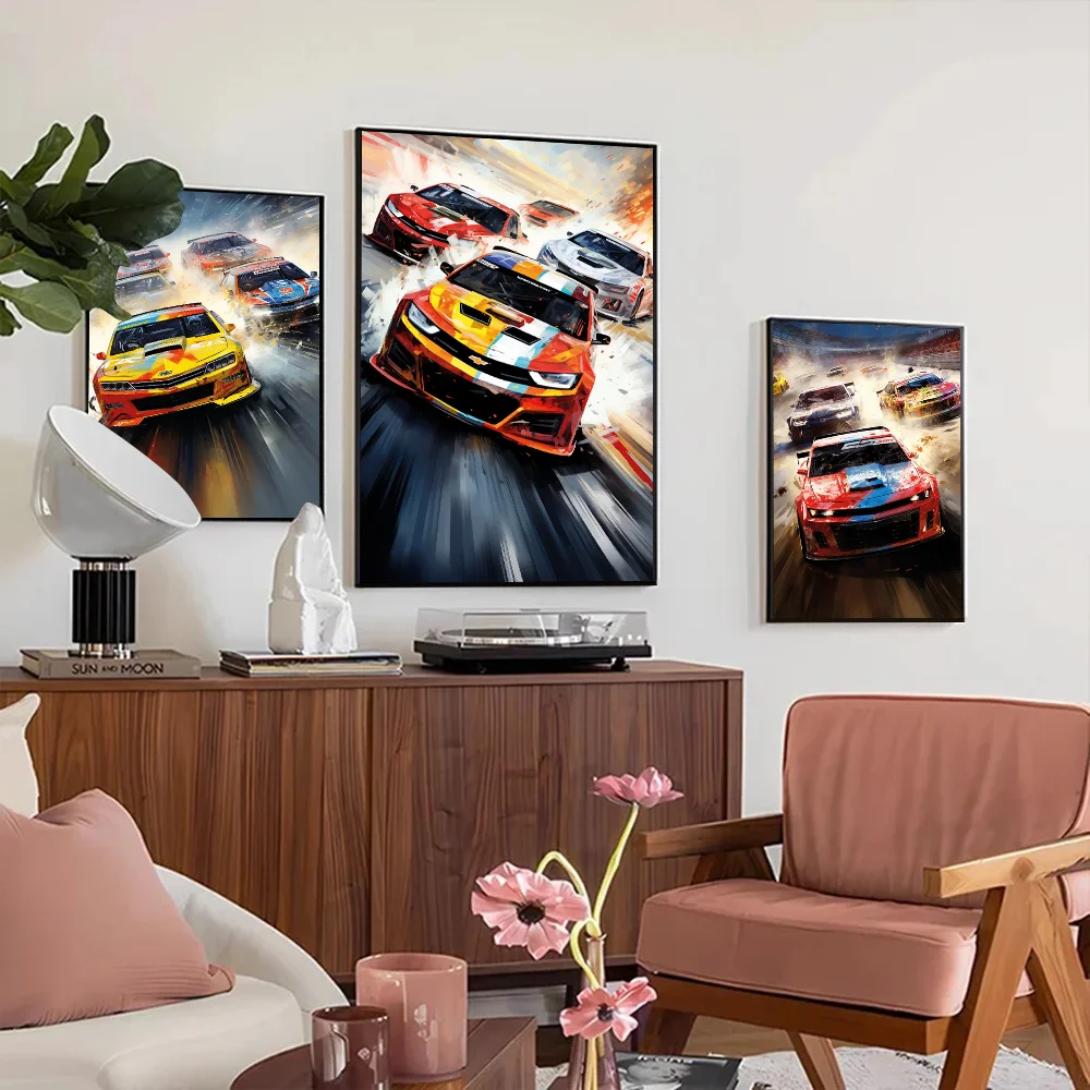 N-NASCARS Racing Car Poster Self-adhesive Art Waterproof Paper Sticker Coffee House Bar Room Wall Decor