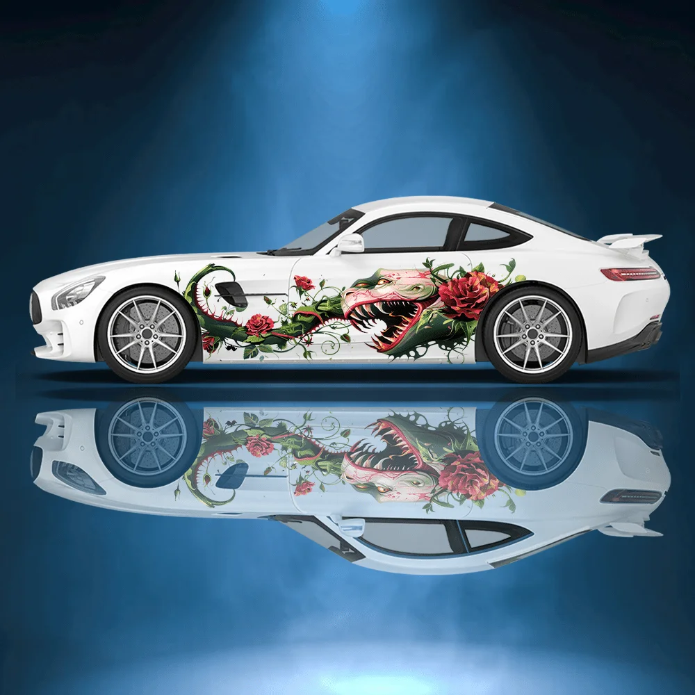 Rose Branch Leaf Carnivorous Plant Car Vinyl Wrap Decal Self-adhesive PVC Sticker Suitable for Trucks SUV Decor Auto Accessories