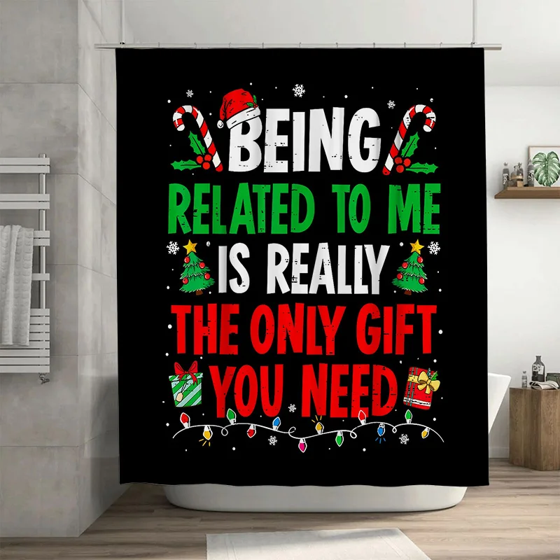 Funny Sarcastic Christmas Shower Curtain with Humorous Family Quote, Novelty Gift for Bathroom Decor with Santa & Gifts