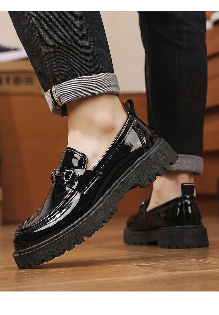 Herren-Loafer mit dicker Sohle, Metallschnalle, Slip-On-Lederschuhe, rutschfeste Plateau-Freizeitschuhe für Büro, Alltag und Party – Detail 11