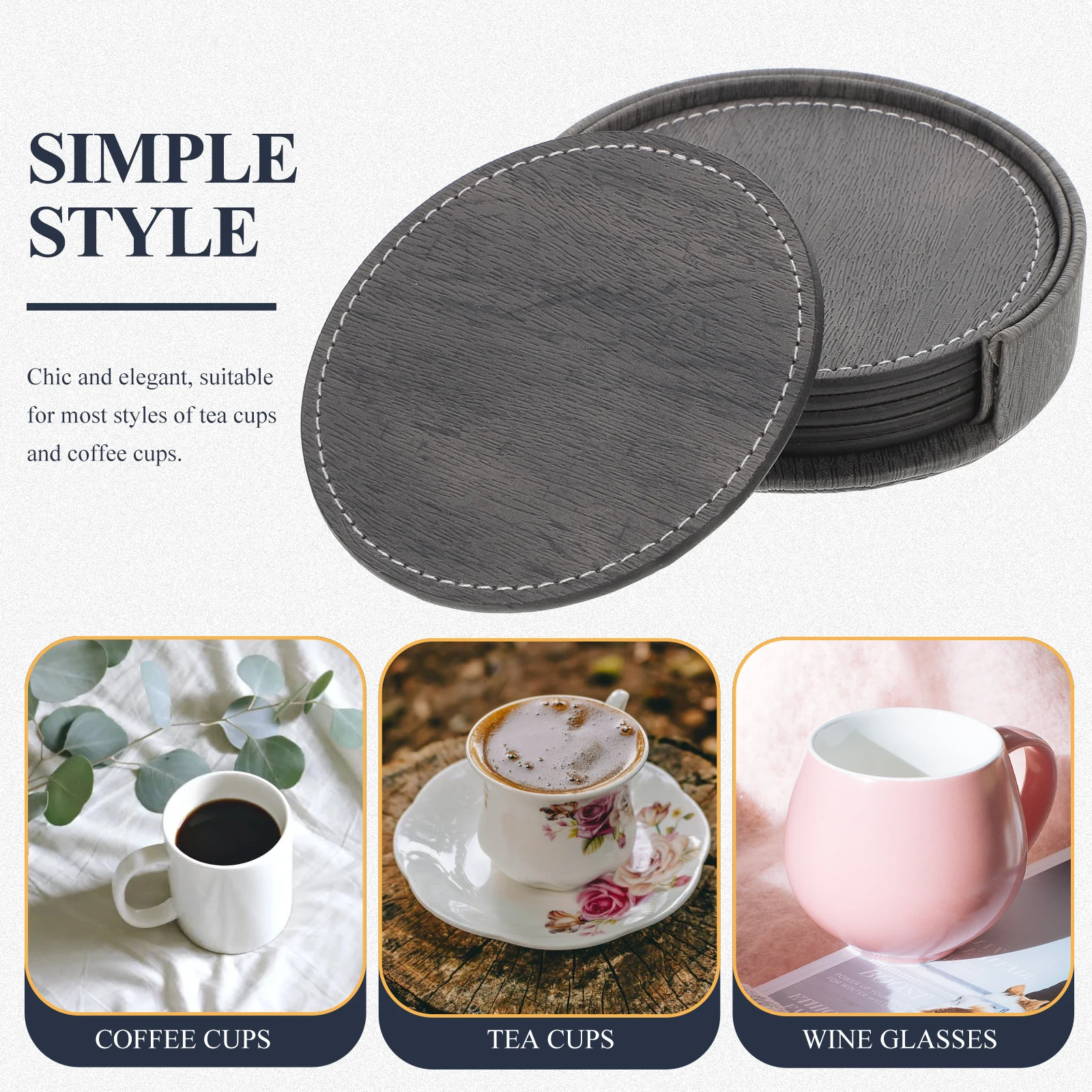 

1Set PU Coasters Anti-Skid Heat-Resistant Cup Mats Practical Tableware Pad Exquisite Details Home Accessories