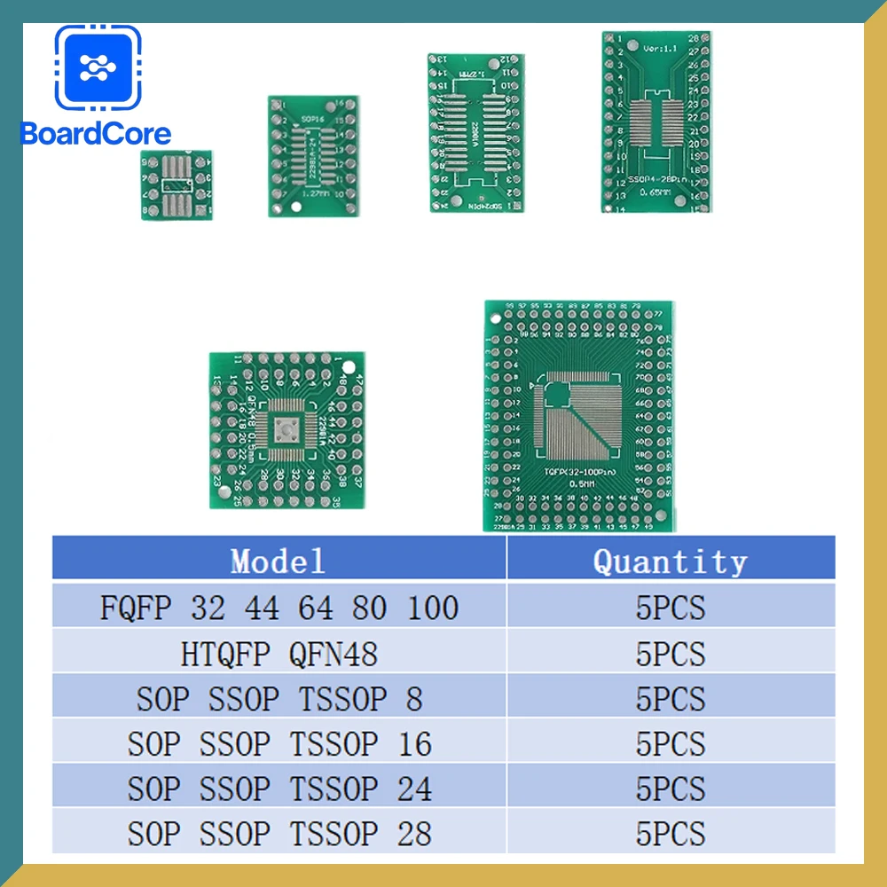 30PCS SMD To DIP Adapter PCB Board Support FQFP/HTQFP/QFN48/SOP/SSOP/TSSOP 8-28 Pins IC Test Burn-in Socket for Chip Programming