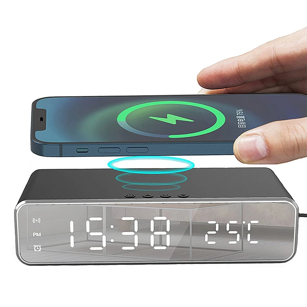 Caricabatterie wireless Sveglia digitale Termometro Tempo Orologio da tavolo digitale per viaggi di riunione in camera da letto