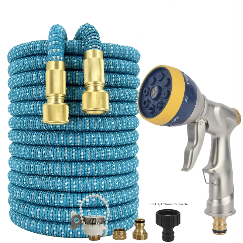 Heavy Duty Retractable Magic Garden Hose, Metal Spray Gun, Multifunctional, Suitable For Outdoor Car Washing And Lawn Watering