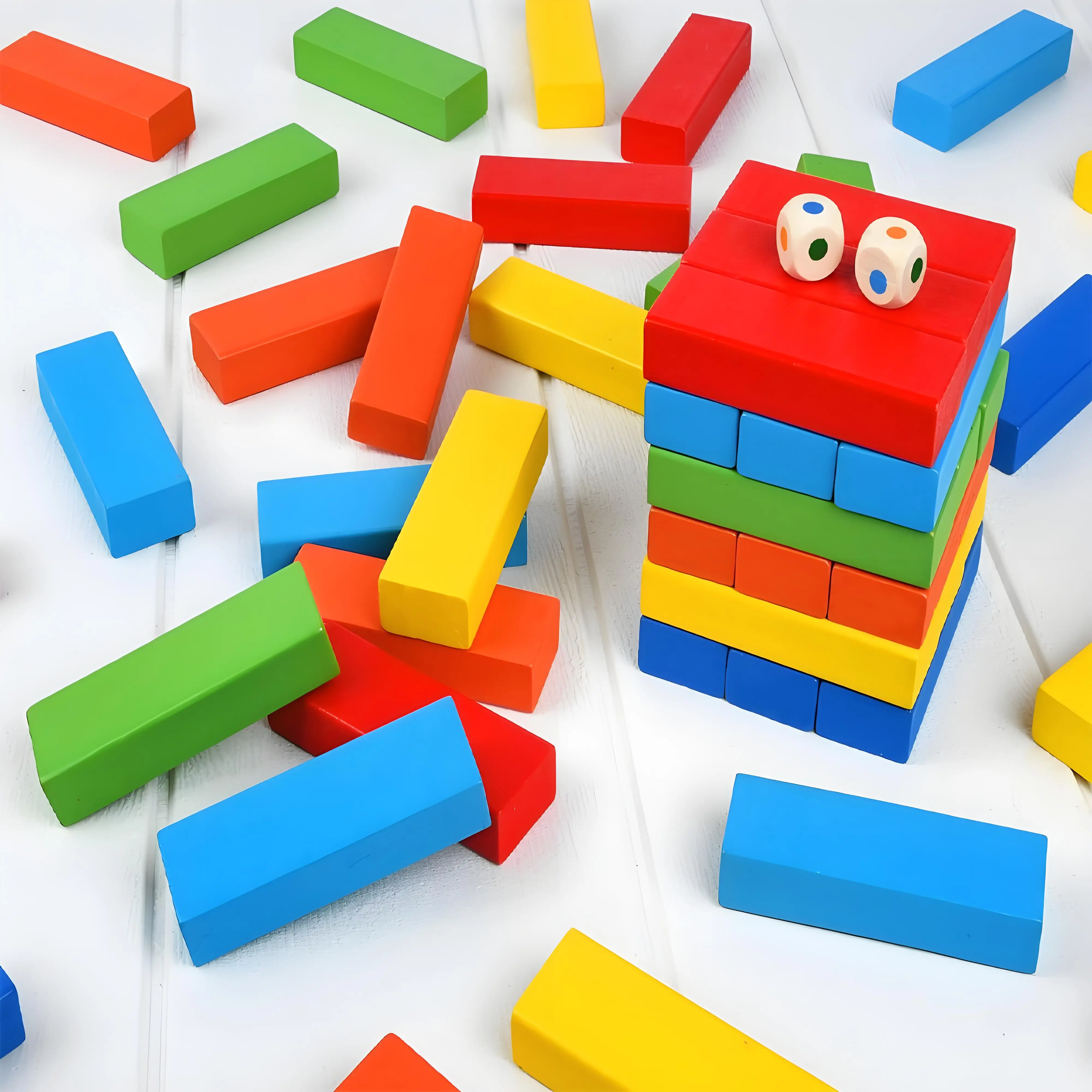 لعبة التراص الخشبية المكونة من 54 قطعة، برج كتل التوازن الملونة للأطفال والأسرة الليلية - لعبة جذعية تعليمية #3