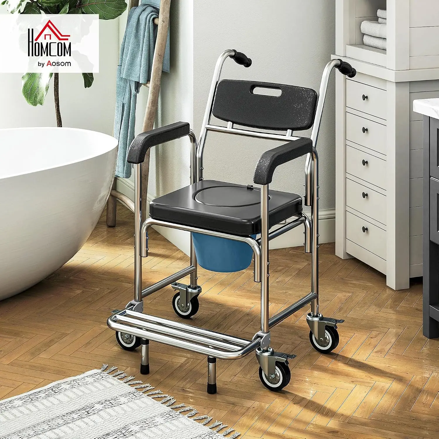 3-in-1 Shower Commode Wheelchair FSA/HSA Eligible 330 lbs. Black