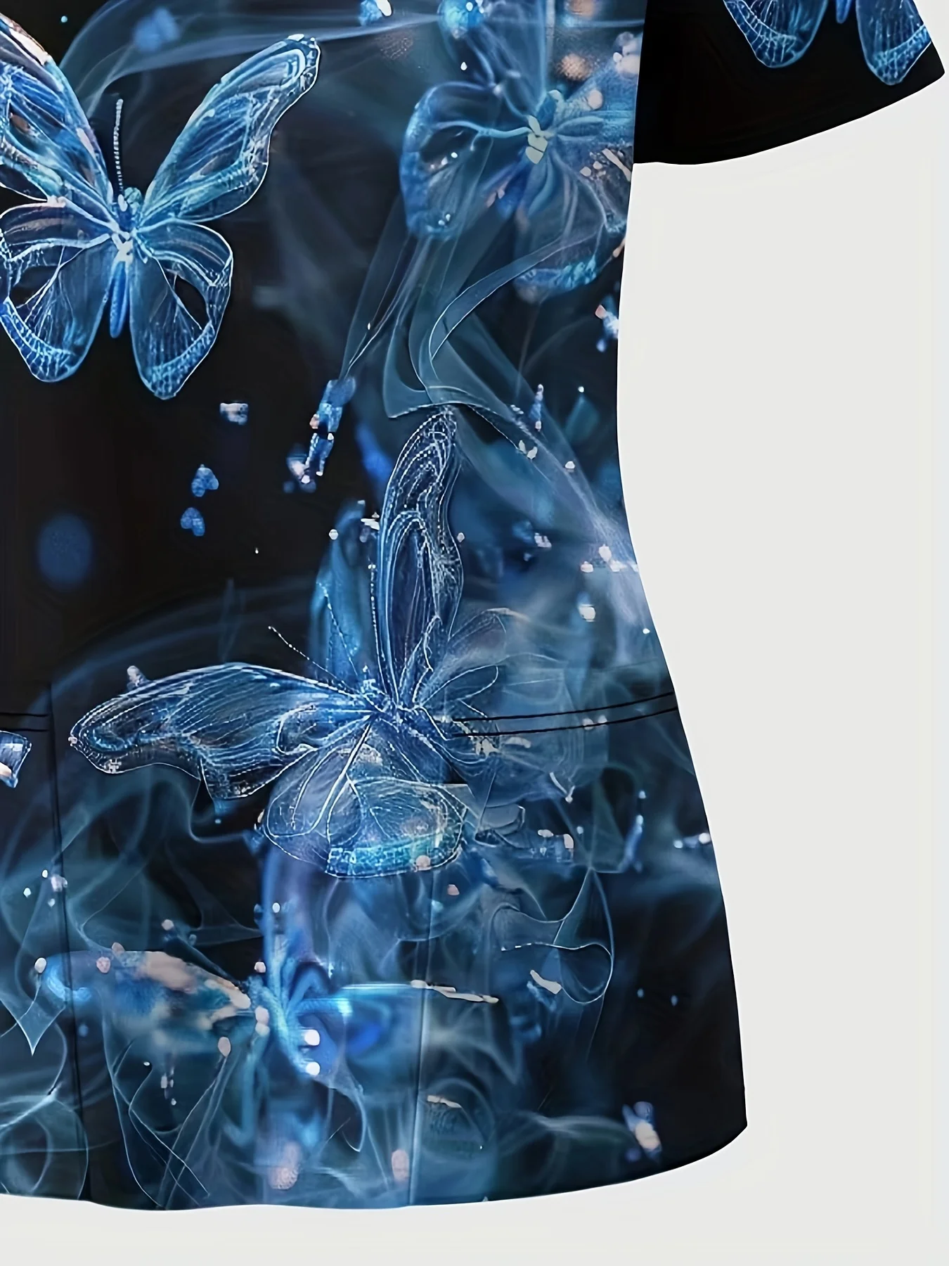 나비 프린트 신축성있는 듀얼 포켓 v 넥 탑 편안하고 기능적인 간호사 여성 의류 용 반팔 유니폼