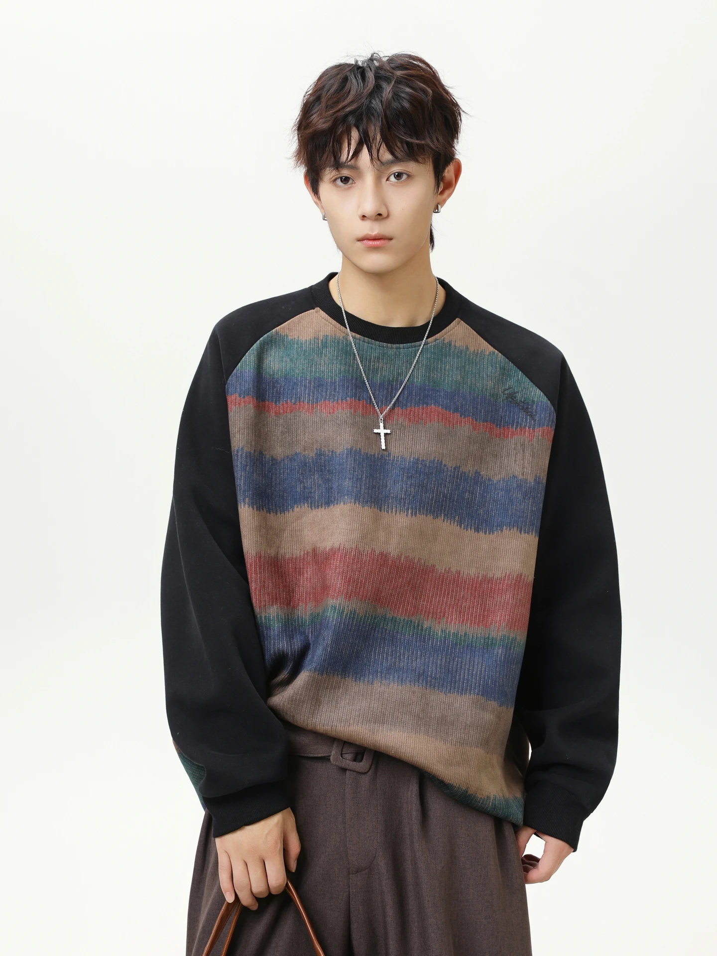 

Ретро свитер с круглым вырезом в полоску с постепенным изменением цвета, мужской и женский модный брендовый свободный универсальный топ для пар