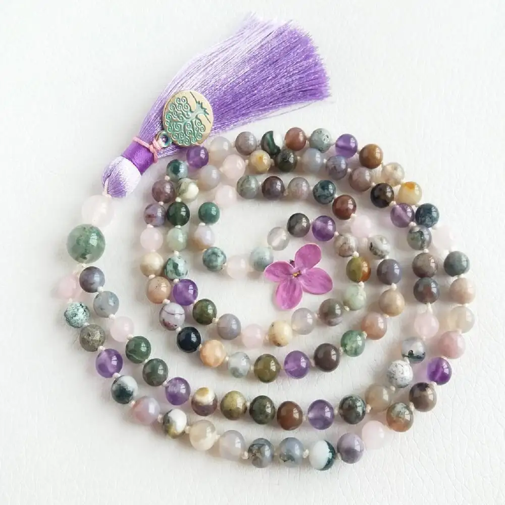 

Earthy Boho Mala Prayer Beads Tassel Necklace Spiritual Yoga Meditation Energy Jewelry Gift