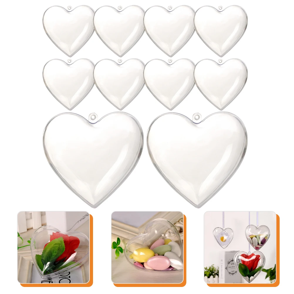 

10pcs Plastic Ball Mold Clear Fillable Decorative Balls Christmas Ornaments Craft Supplies Heart Shaped Boxes Hanging Decor