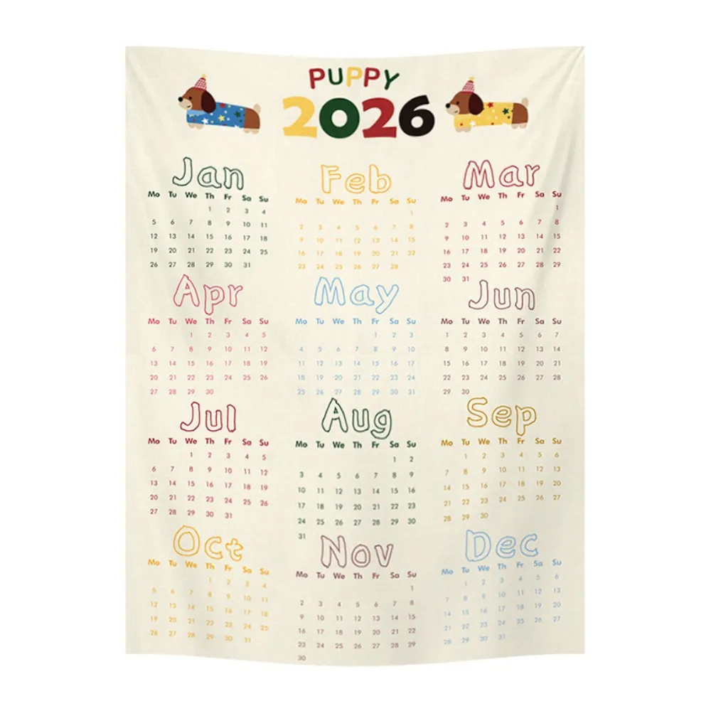 نسيج تقويم الكلاب الملون 2026 - ديكور حائط من البوليستر المتين، تقويم المنزل 2026، مضاد للبهتان، هدية للعطلات والعام الجديد #1
