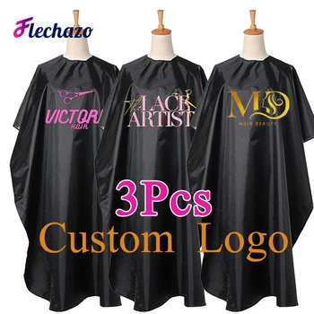 カスタムロゴ美容師理容ケープ 3 個黒防水プロフェッショナルヘアスタイルケープ軽量ホームセール使用ヘアカットケープ