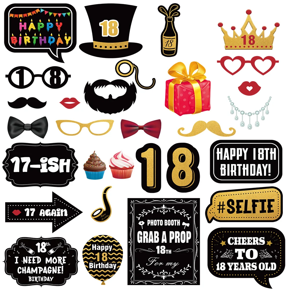 1 set 18 21 30 40 50 60 70 80 Birthday Theme Party Decoration Black And Gold Hand-held Paper Photo Props Home Party Decoration