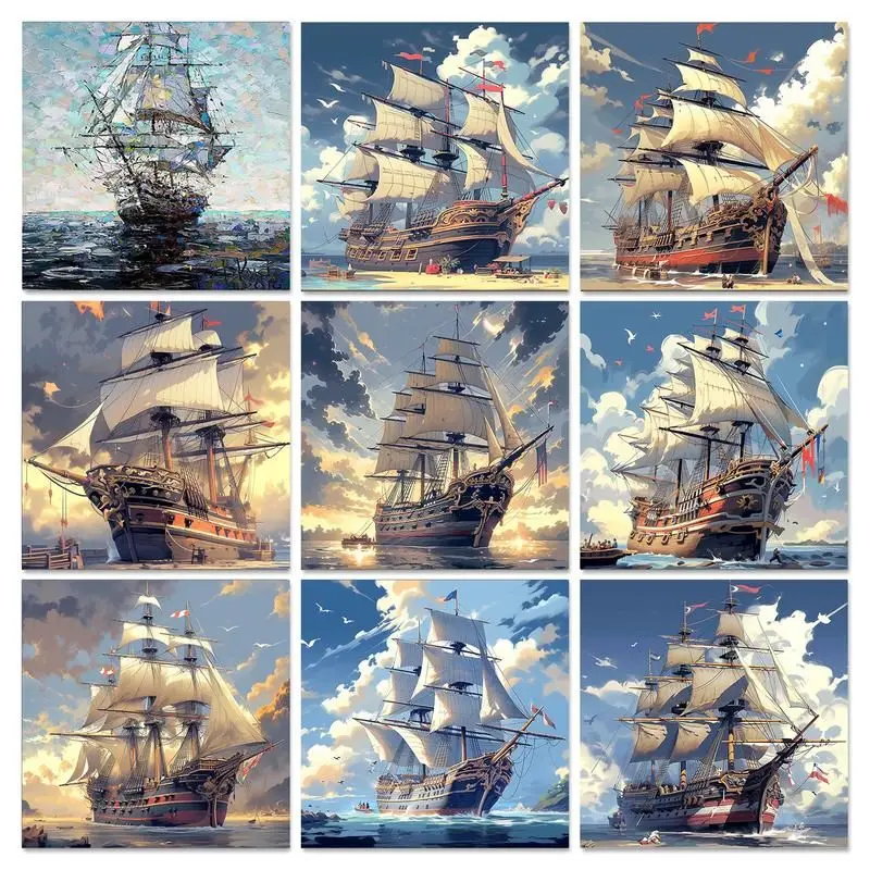 GATYZTORY Sail Boat On Sea Landscape DIY Painting By Numbers On Canvas Oil Paints Kits Acrylic Paint Handmade Personalized gift