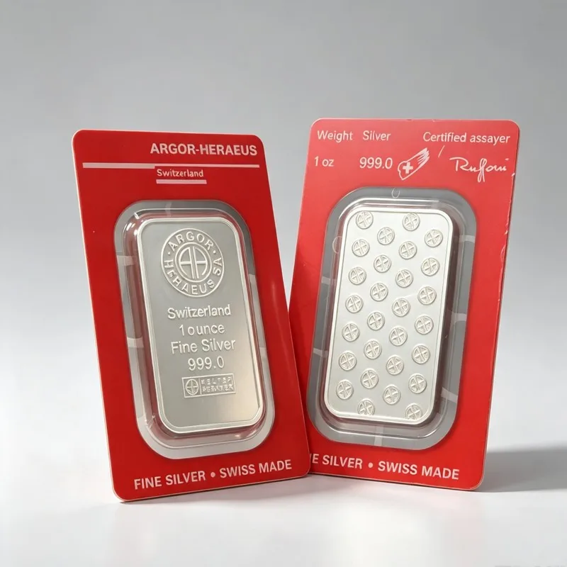 Replica Non Magnetic Argor Heraeus 1 ounce Silver Bar Zinc Alloy Silver Plated Commemorative Coins