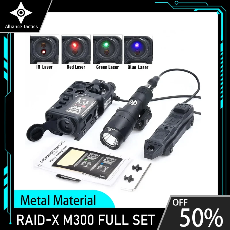 

Metal Airsoft RAID-X Indicator Wadsn M300A Flashlight Hunting Red Green Blue IR Sight RAID Laser Dual Function Pressure Switch