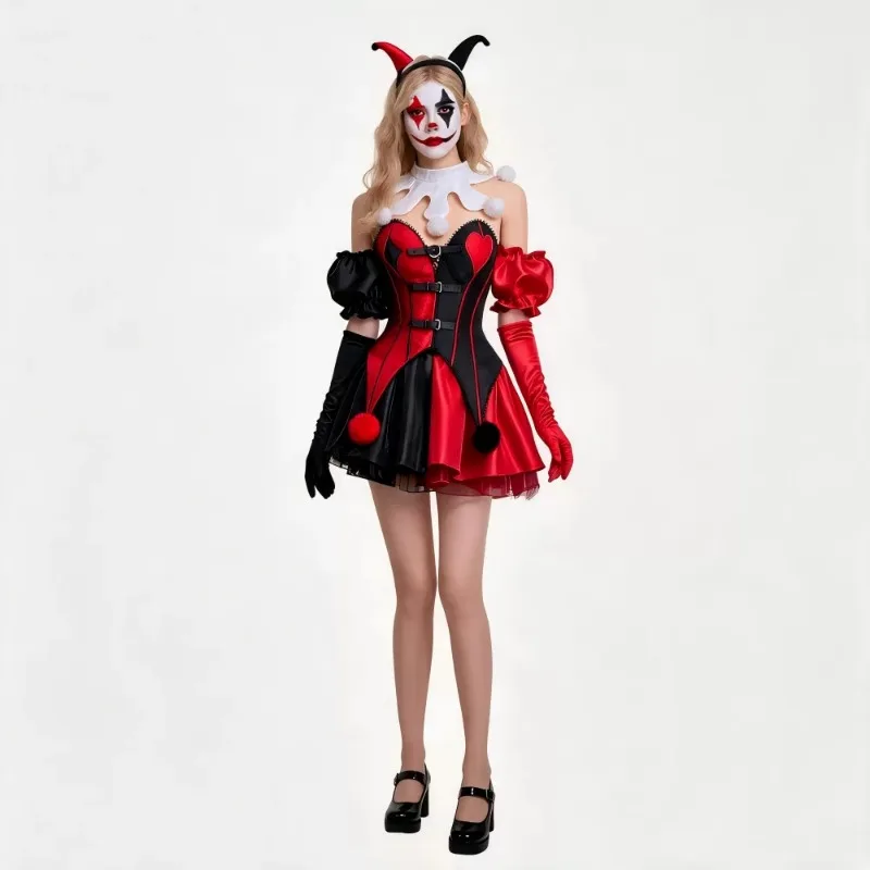set-di-costumi-da-clown-del-circo-con-top-a-maniche-a-sbuffo-e-volant-e-pantaloni-a-palloncino-guanti-con-fiocco-grande-sfumato-e-collana-ideale-per-halloween