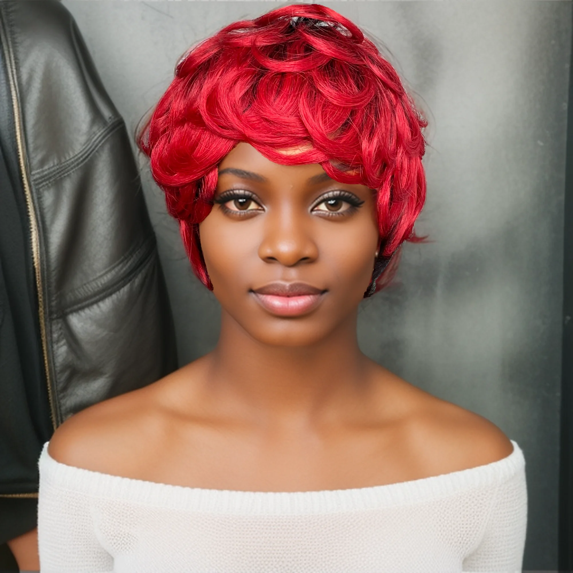 

1B/красный цвет, двухцветный стиль, многослойный прямой парик из человеческих волос Remy с стрижкой пикси, машинное производство