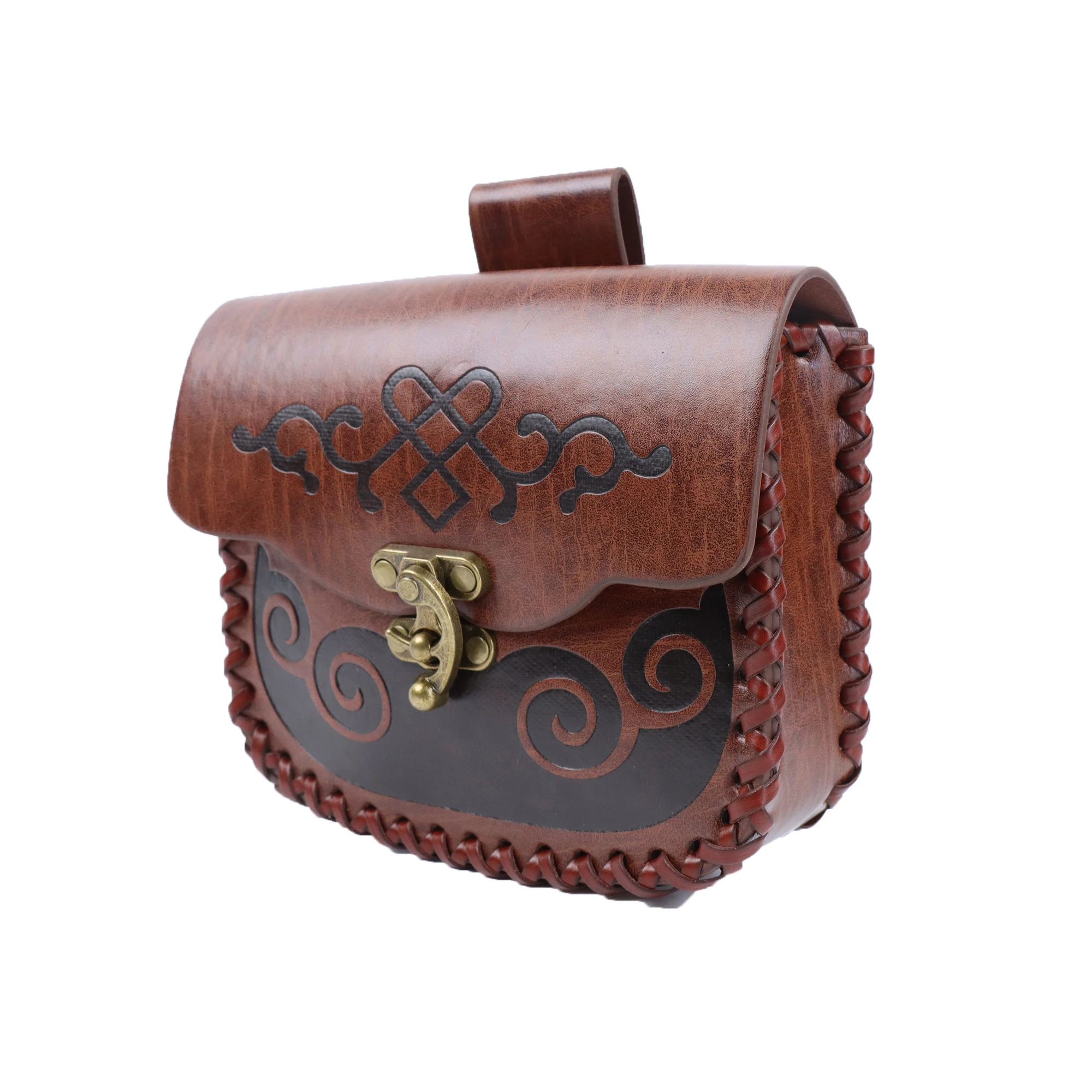 1 حقيبة خصر مطبوعة من الجلد الصناعي في العصور الوسطى، محفظة عملات معدنية من الجلد المنقوش على طراز الفايكنج في العصور الوسطى، دعائم لعب الأدوار في الهالوين #2