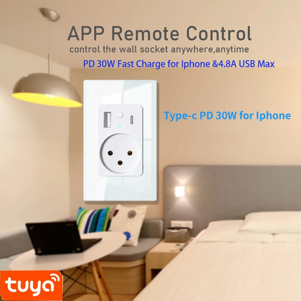 Melery Tuya Wifi สมาร์ทอิสราเอลผนังซ็อกเก็ต USB Type C PD 30W Power Outlet สําหรับ Iphone EU Plug Remote โดย Alexa Google Home