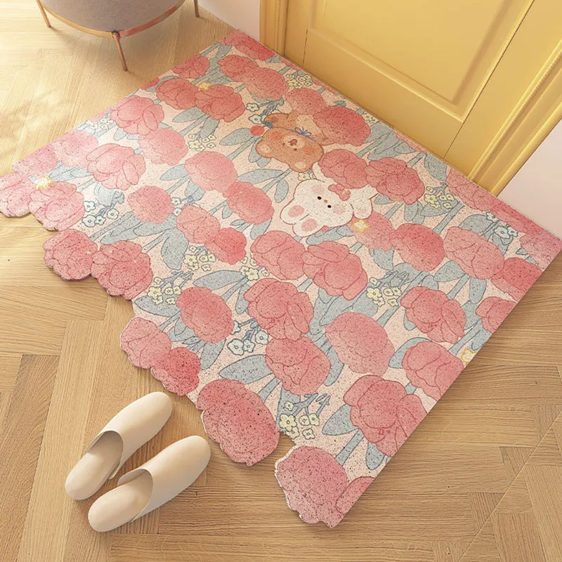 Cute Garden Welcome Entrance Doormat Anti-slip Croppable PVC Floor Mats Porch Hallway Entryway Home Decor Dust Removal Carpet