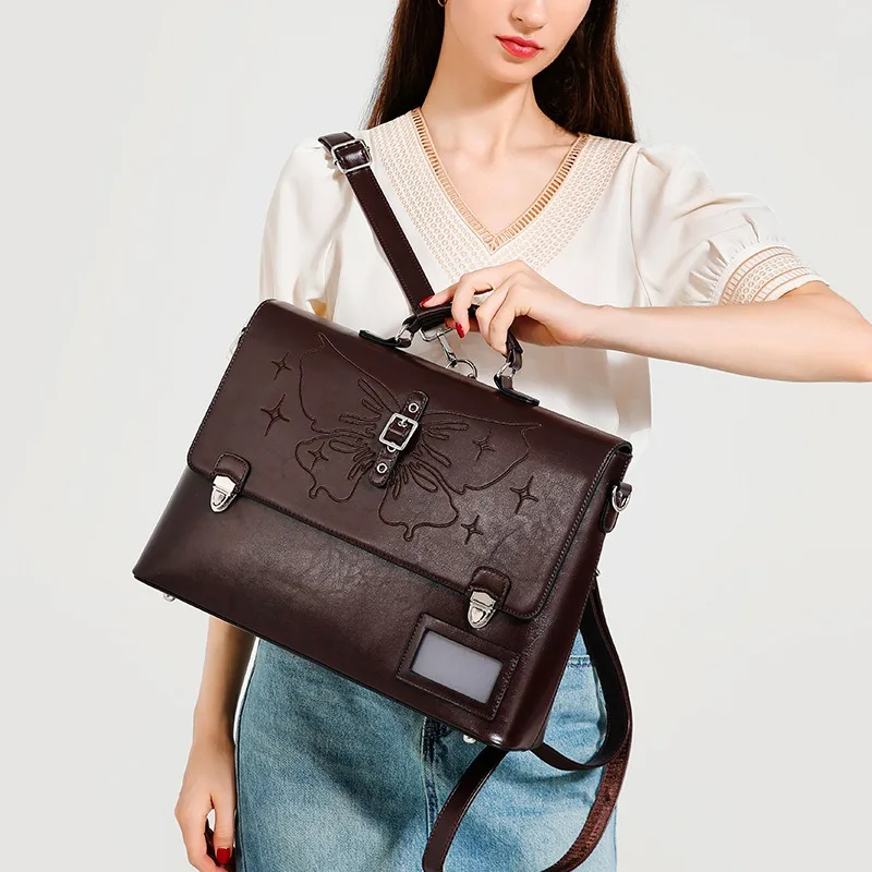 

Leather Ladies Large Capacity Briefcase Multifunctional Commuter Professional Tote Bag JK Business Atmosphere Simple Fashion Bag