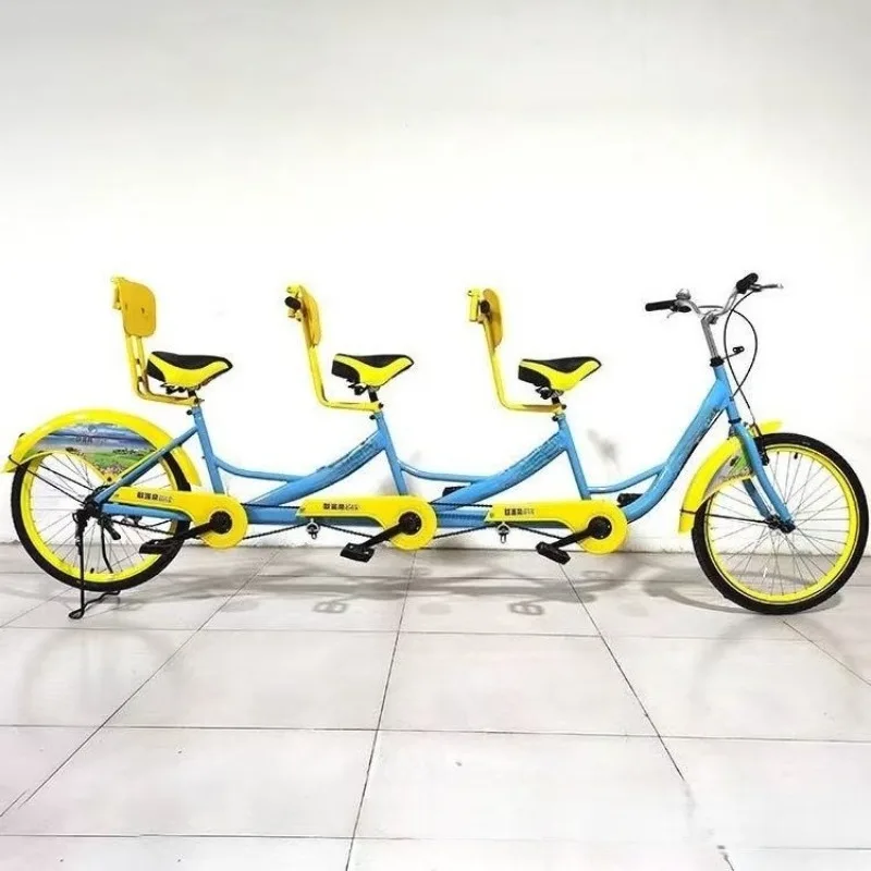 24-inch high-carbon steel frame V brake tailless frame beaded pedal three-person family double bicycle suitable