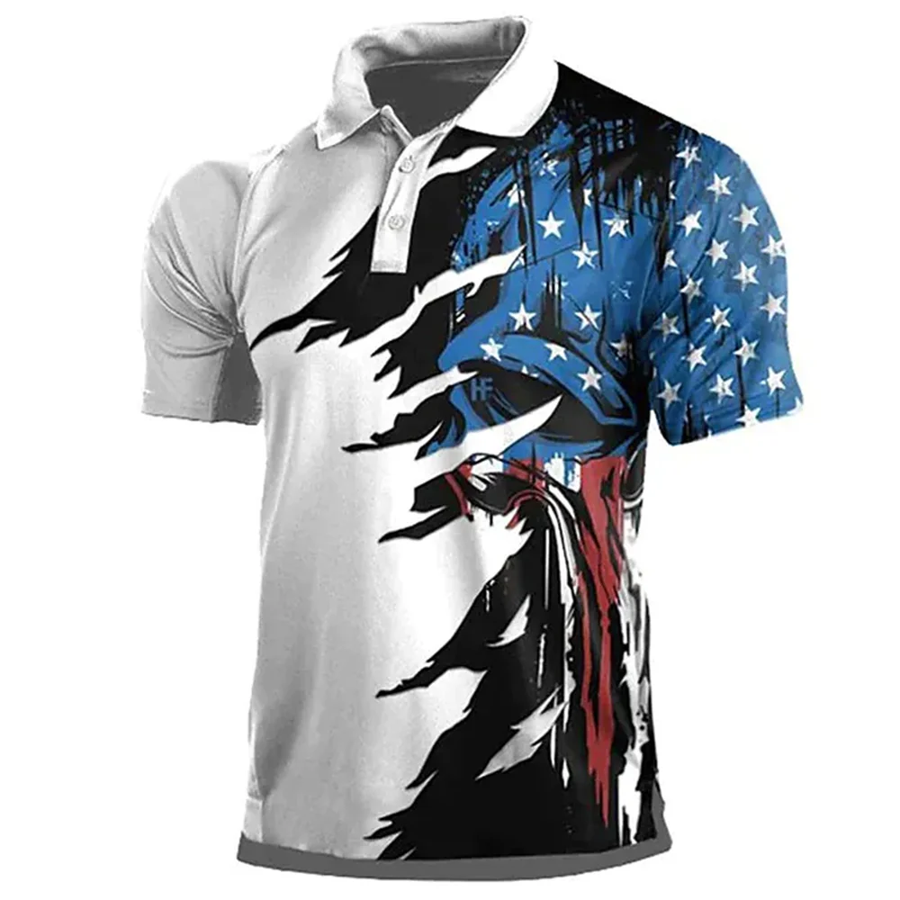 American Flag Element 3D Print Summer Button Down Collar Men\'s Polo Shirt Casual Tops Oversized Short Sleeve Trend Men Clothing