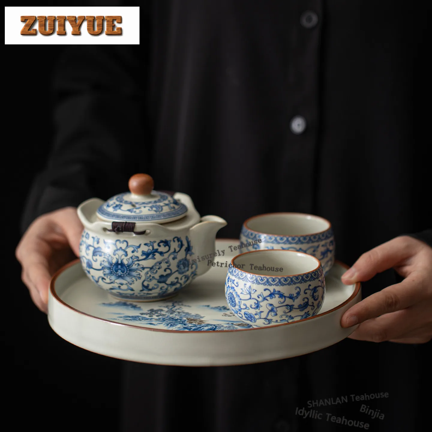 Ru Kiln Chinese Style Tea Tray Retro Cake Rack Coffee Storage Board Teapot Holder Dishes For Serving Tea Services Accessories