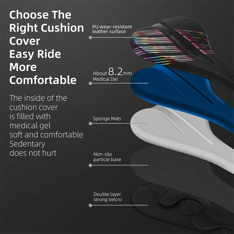 WEST BIKING Bicycle Rainbow Saddle Cover Comfortable Waterproof MTB Cushion Gel Wear-resistant Pad Road Bike Non-Slip Seat Cover